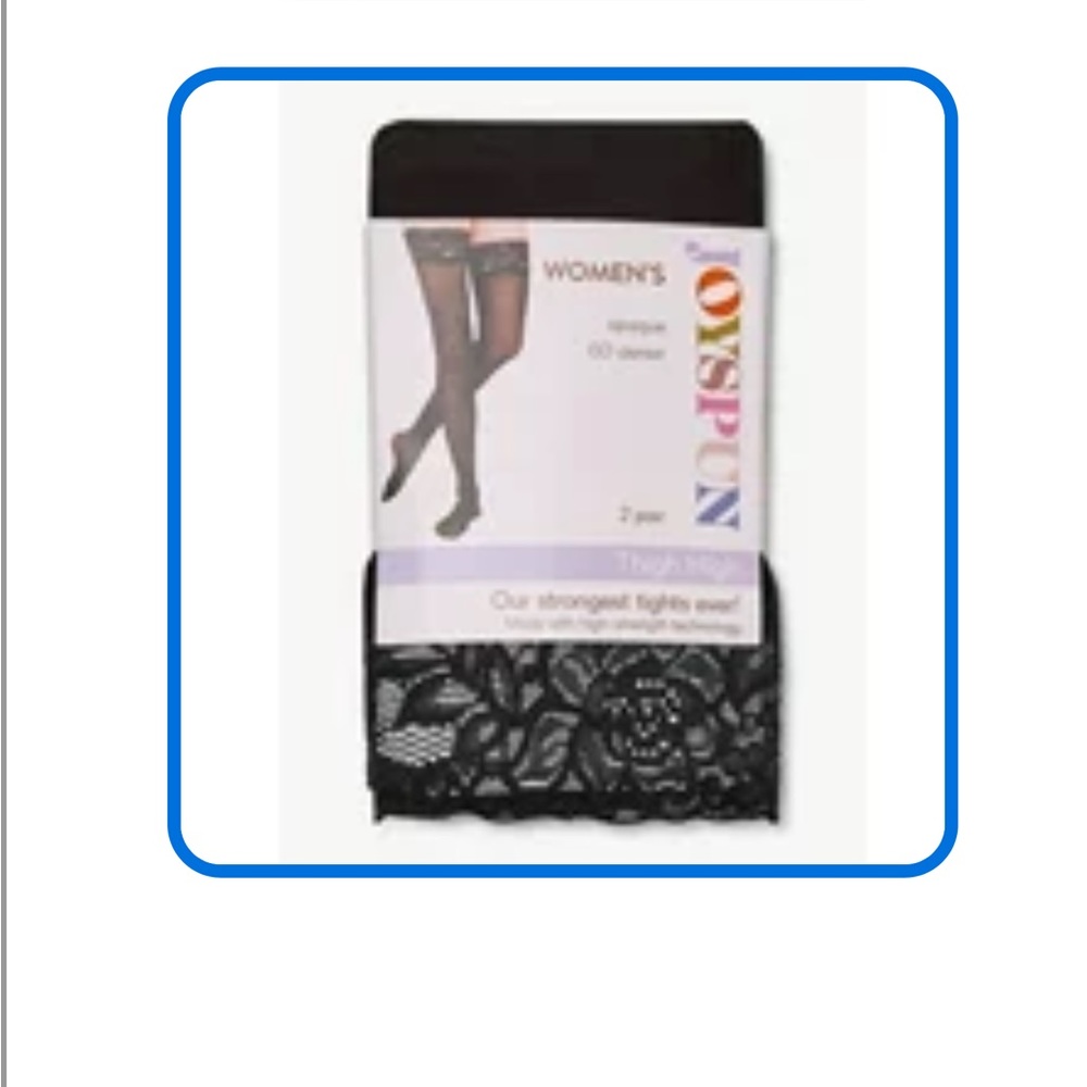 Joyspun Women's Lace with P2 black dots and Back Seam Thigh Highs, 2-Pack,